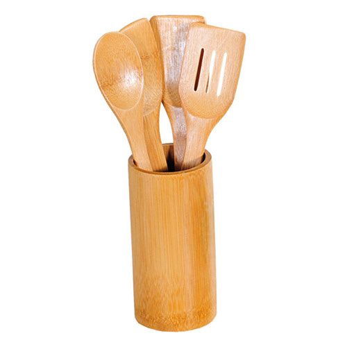 Bambus køkkenredskaber med holder