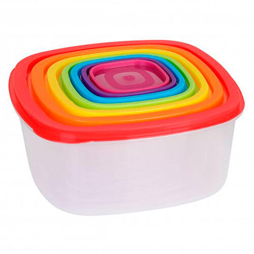 Madopbevaringsboks kvadrat flerfarvet - 7 stk.