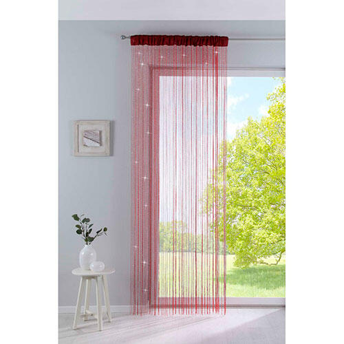 Trådgardin rød Lurex - 140 x 250 cm.