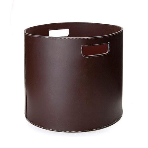Brændekurv rund læder - Brun/hvid