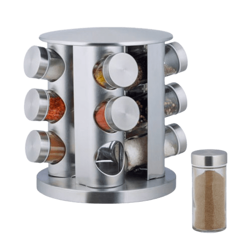 Krydderikarrusel 12 glas - Rustfrit stål rund