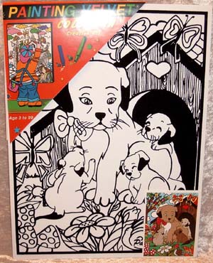 Painting Velvet 28x37 cm. Hund med Hvalpe