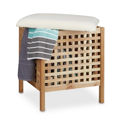 Taburet med Vasketøjskurv i Valnøddetræ