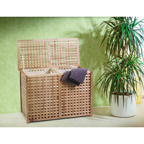 Dobbelt vasketøjskurv med låg i valnøddetræ