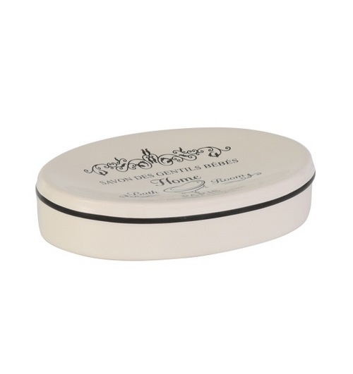 Sæbeskål Paris hvid keramik med sort tryk