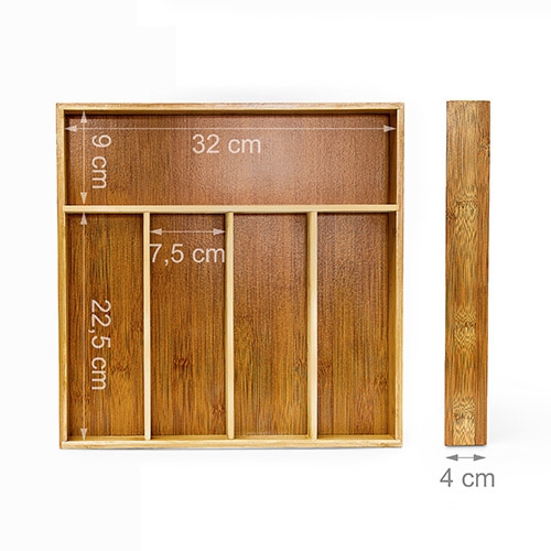 Bestikbakke i bambustræ med 5 rum