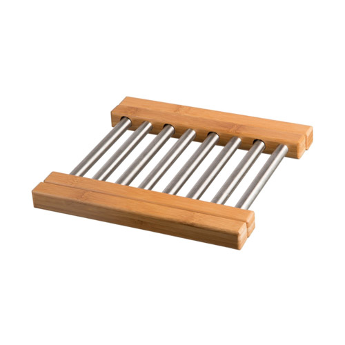 Justerbar bordskåner i bambus og rustfrit stål