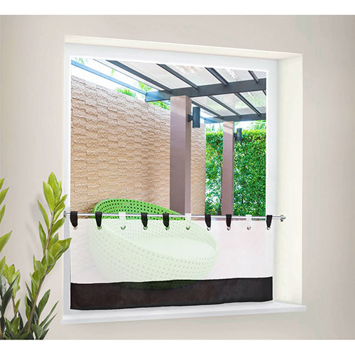 Færdigsyet cafegardin - Hvid og sort