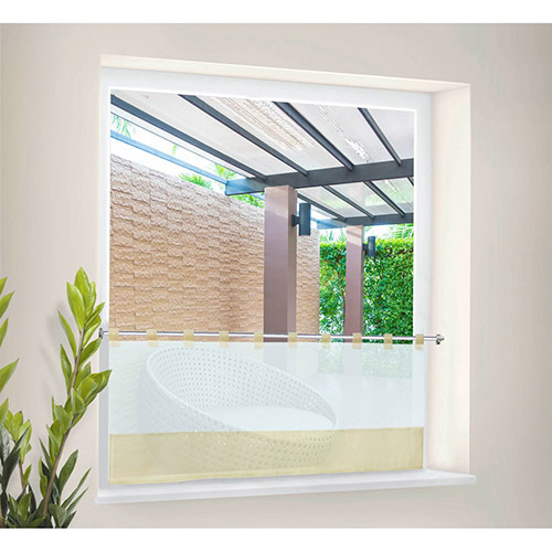 Færdigsyet cafegardin - Hvid og sand