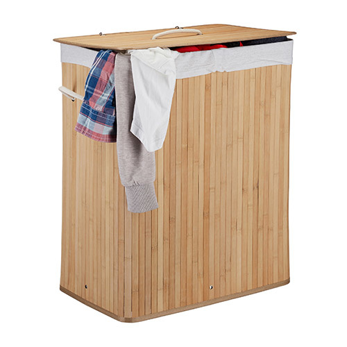Vasketøjskurv sammenklappelig i bambus 2 rum - Natur