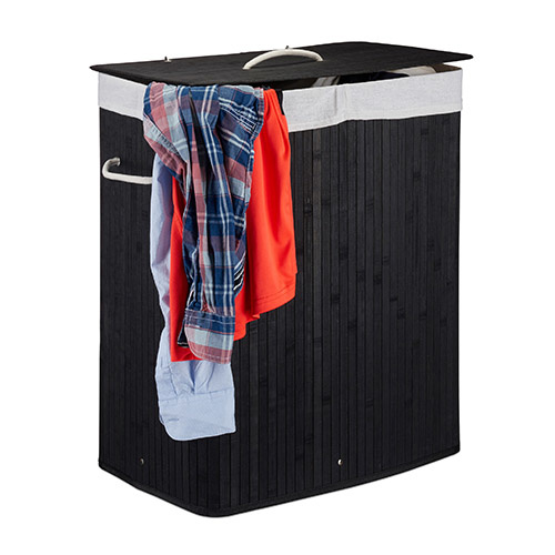 Vasketøjskurv sammenklappelig i bambus 2 rum - Sort