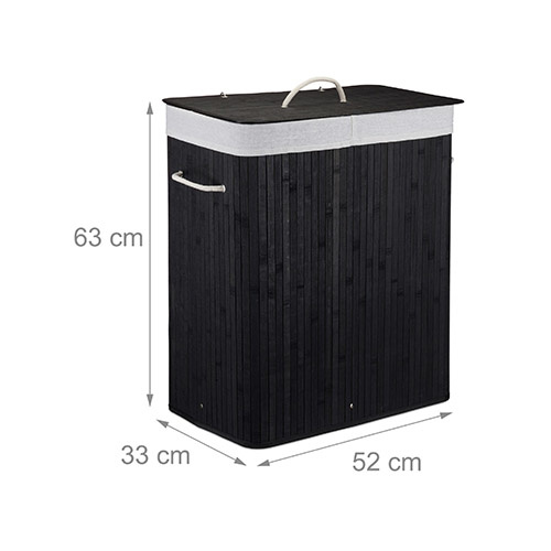 Dobbelt vasketøjskurv i sort bambus