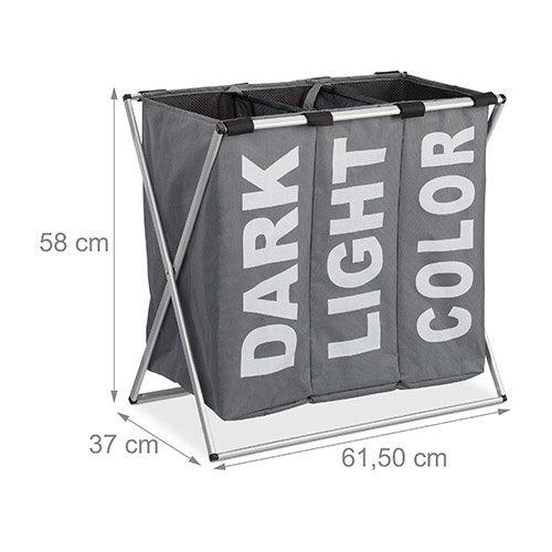 Vasketøjskurv med 3 rum - Mørkegrå