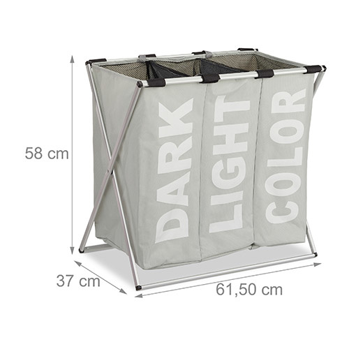 Vasketøjskurv med 3 rum - Grå