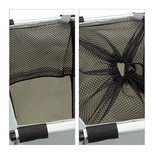 Grå vasketøjskurv med 3 rum