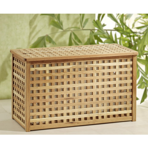 Træ vasketøjskurv med låg i valnød - Bindslev