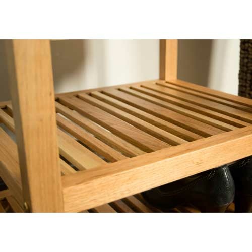 Træ skoreol med siddeplads 50 cm.