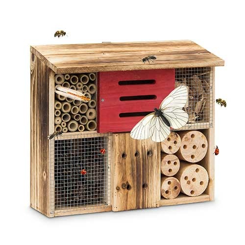 Insekthus brændt træ med fladt tag