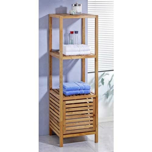 Badeværelsesreol med skab og 3 hylder - Valnøddetræ