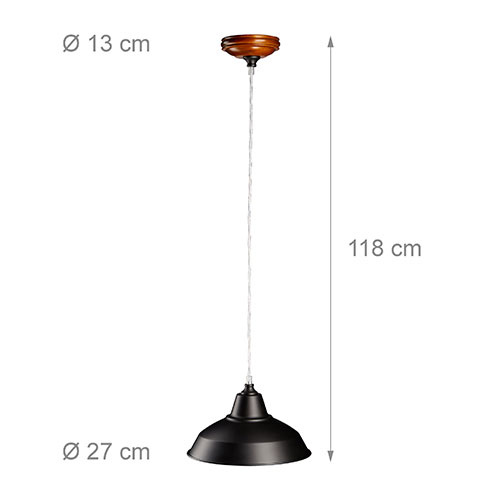 Sort loftlampe 27 cm.