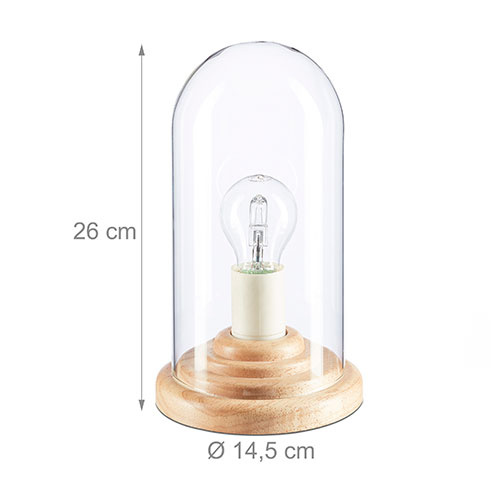 Træ bordlampe med glas