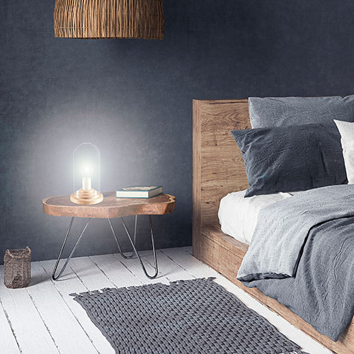 Natlampe i træ og glas