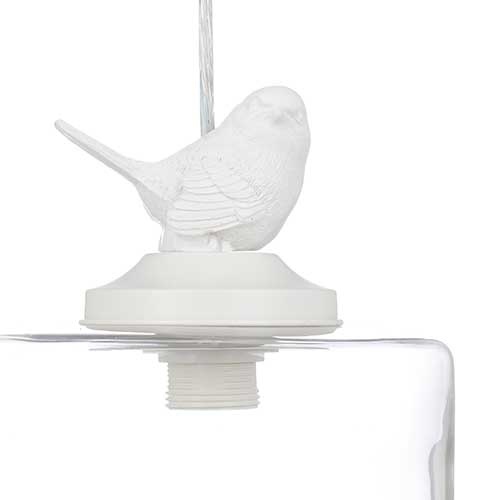 Glas loftlampe med fuglefigur