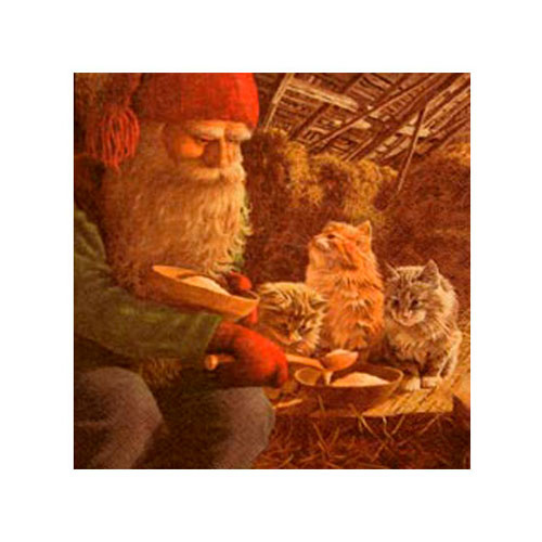 Juleservietter - Julenisse med katte