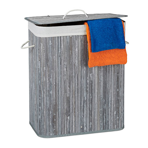 Vasketøjskurv sammenklappelig i bambus 2 rum - Grå