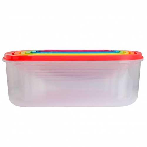 Plastik madopbevaringsboks flerfarvet kvadrat