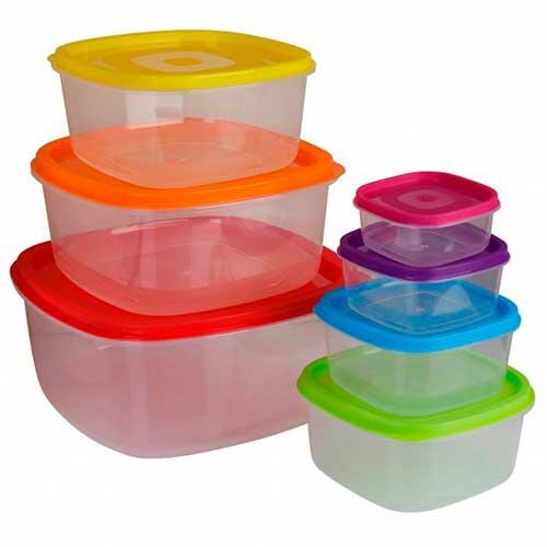 Madopbevaringsbokse flerfarvet - 7 stk. kvadrat