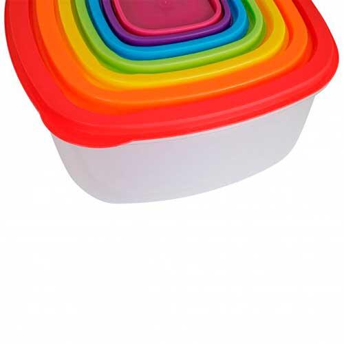 Plast madopbevaringsbokse - 7 stk. flerfarvet kvadrat