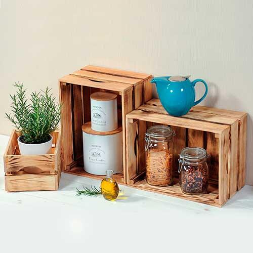 Opbevaringskasser i fyrretræ - Str. S