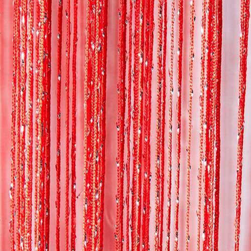 Trådgardin med glimmer - Rød Lurex