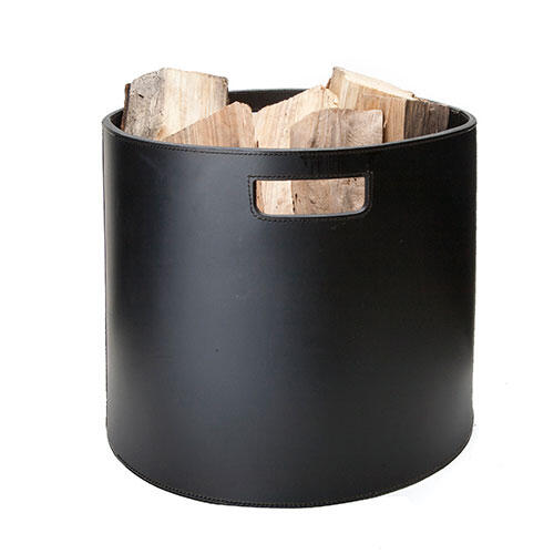 Brændekurv rund læder - Sort