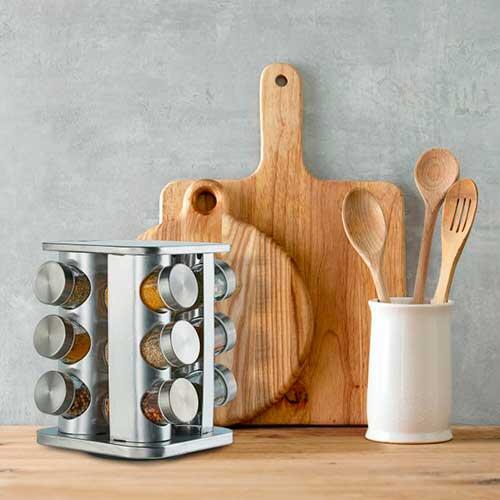 Rustfrit stål krydderikarrusel med 12 glas