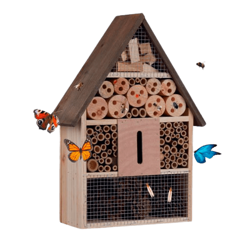 Insekthotel i træ - 37 x 26 x 11 cm.