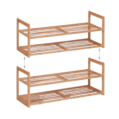 Stabelbar skoreol i bambus - 2 hylder