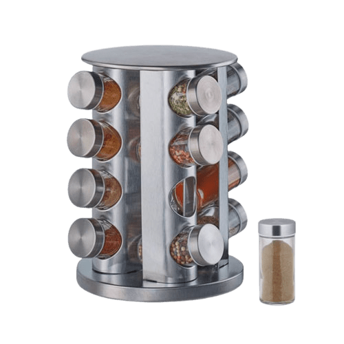 Krydderikarrusel 16 glas - Rustfrit stål rund