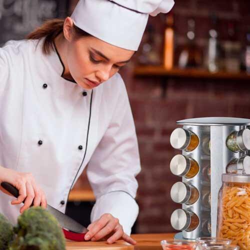 Opbevaring til krydderier 16 glas - Rund rustfrit stål