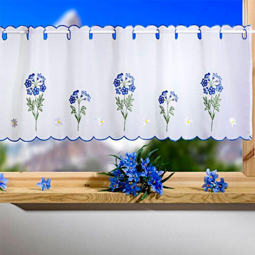 Cafegardin blå blomst 45 x 115 cm.