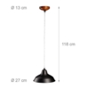 Sort loftlampe 27 cm.
