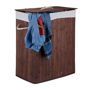 Sammenklappelig vasketøjskurv i bambus 2 rum - Brun