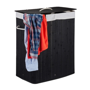 Sammenklappelig vasketøjskurv i bambus 2 rum - Sort