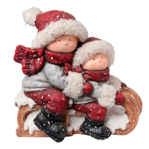 Børn på kælk - Julefigur 36 cm.